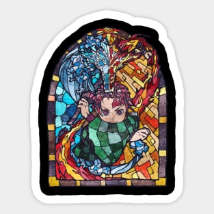 Anime Illustration Tanjiro Demon slayer Stained Glass Style Sticker